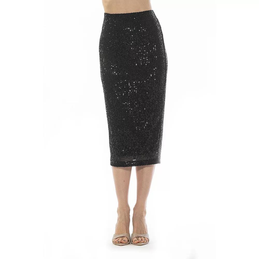 Women's ALEXIA ADMOR Ana Midi Sequin Pencil Skirt with Full Back Expose, Size: 10, Black Product Image