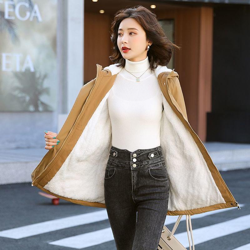 Drawstring Waist Fleece-Lined Jacket Product Image