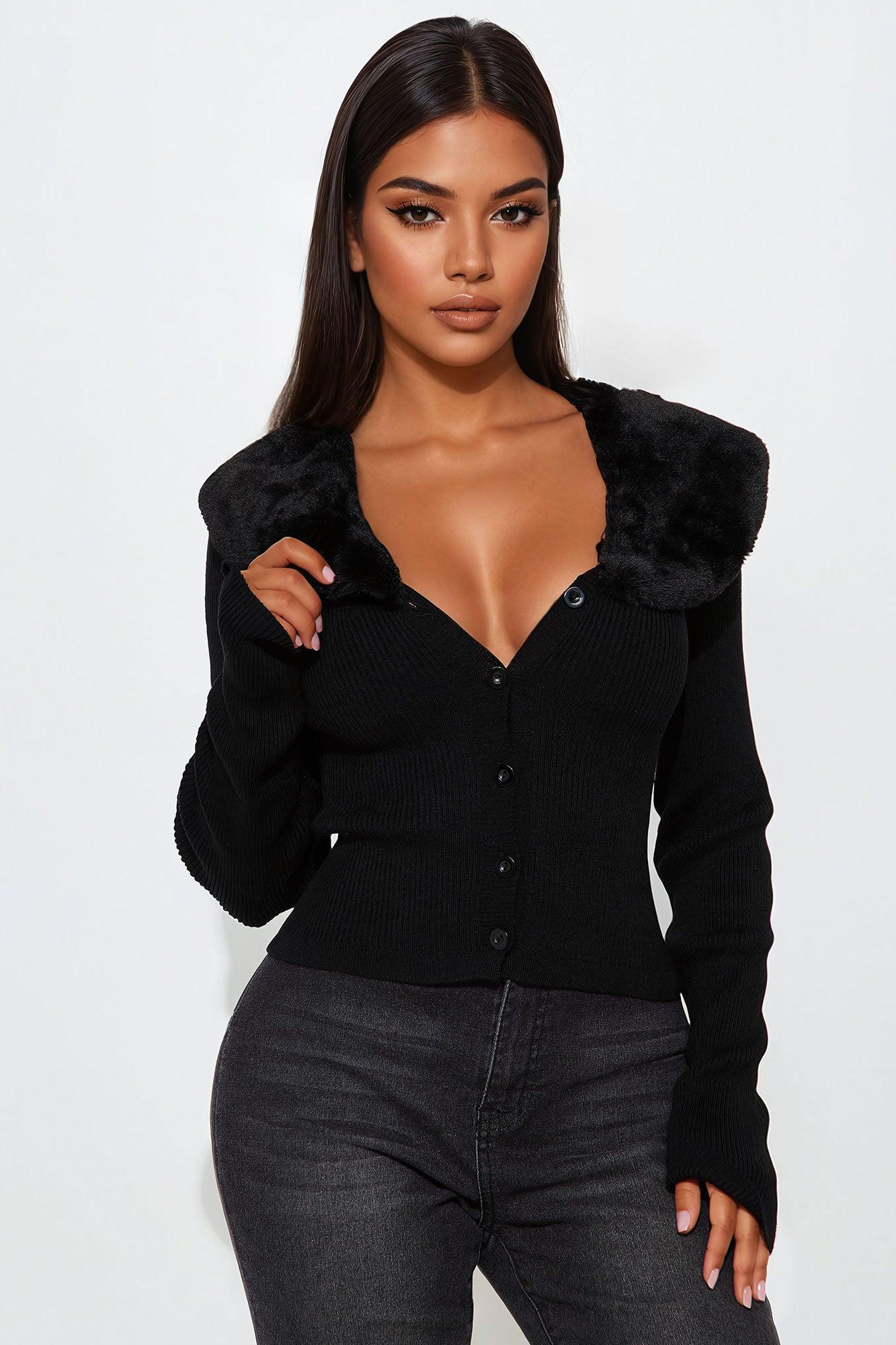 Aspen Chic Faux Fur Cardigan - Black Product Image