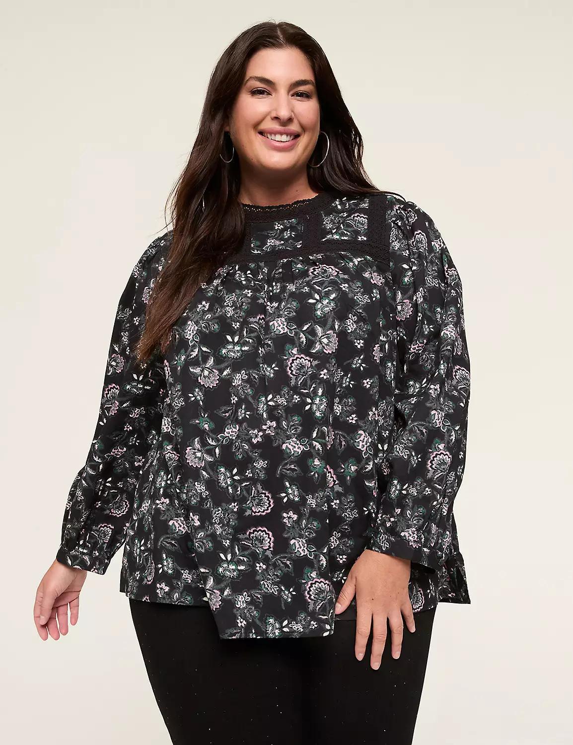 Lace-Trim & Ruffle Popover Blouse Product Image