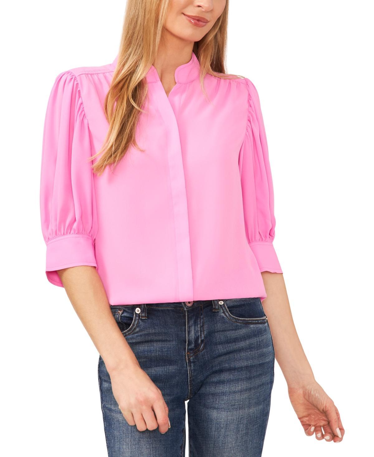 CeCe Elbow Sleeve Open Collar Blouse (New Ivory) Women's Clothing Product Image