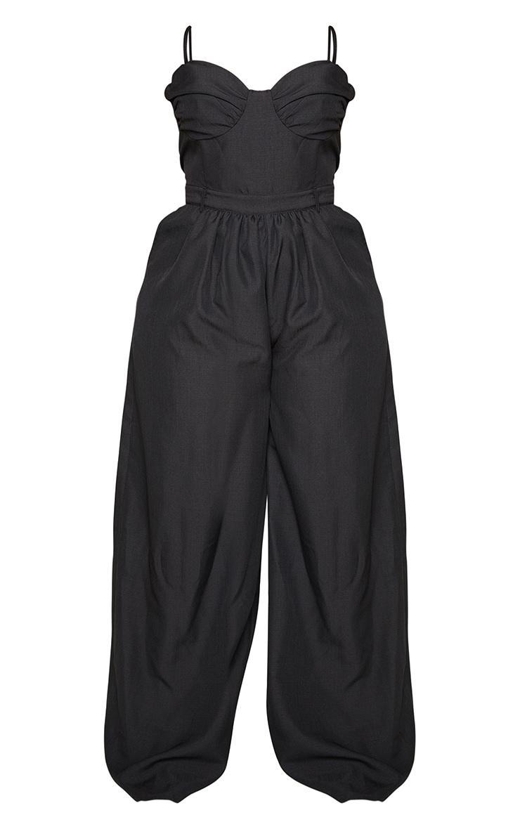 Plus Black Ruched Cup Strappy Wide Leg Jumpsuit Product Image
