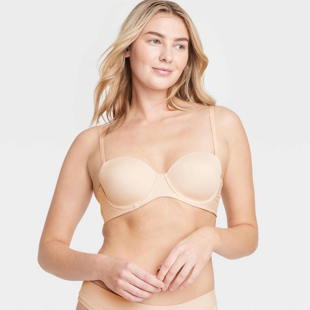 Women's Lightly Lined Strapless Bra - Auden™ Beige 36C: High Support, Mesh Liner, Adjustable Strap Product Image