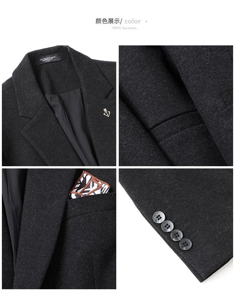Notch Lapel Plain Single-Button Blazer / Mid Rise Tapered Dress Pants / Set Product Image