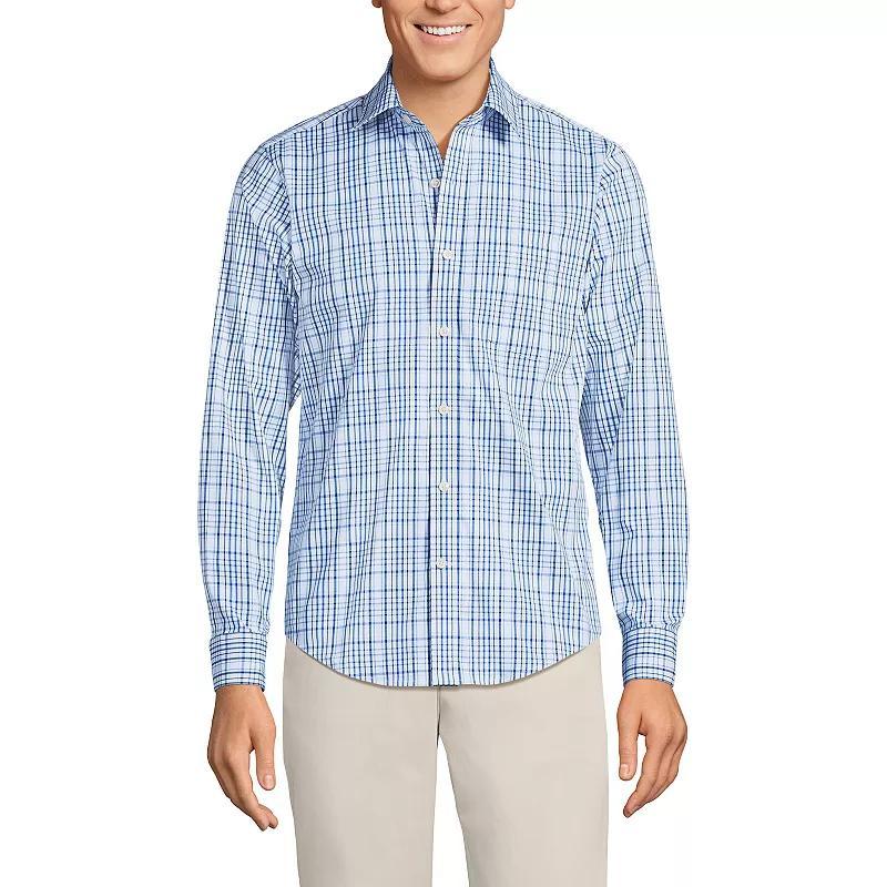 Men's Lands' End Traditional Fit Travel Button-Down Shirt, Size: XXL, Blue Fine Stripe Product Image