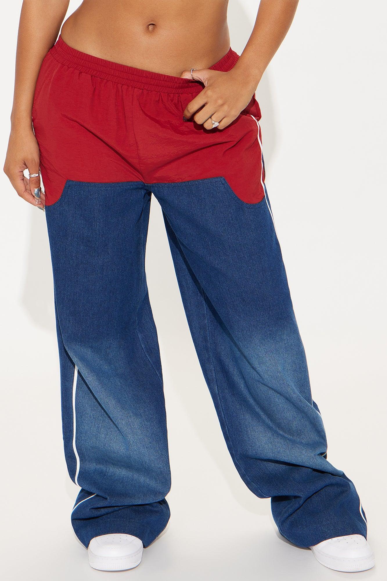 Lookin Like An Icon Elastic Waistband Baggy Jeans - Red Product Image