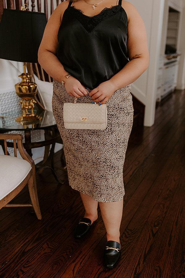 The Caitlyn High Waist Leopard Midi Skirt in Brown Curves Product Image