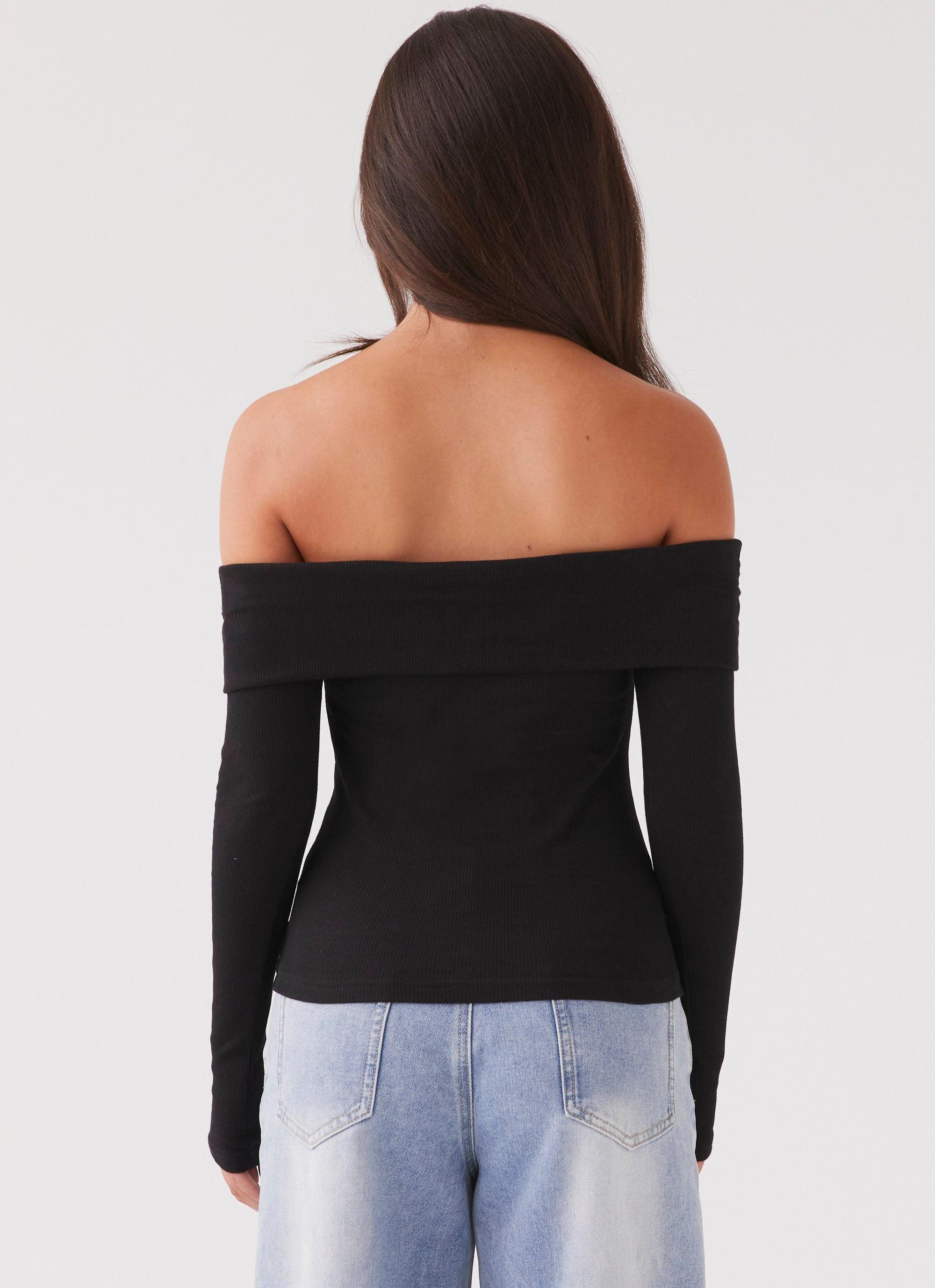Hayley Long Sleeve Ribbed Top - Black Product Image