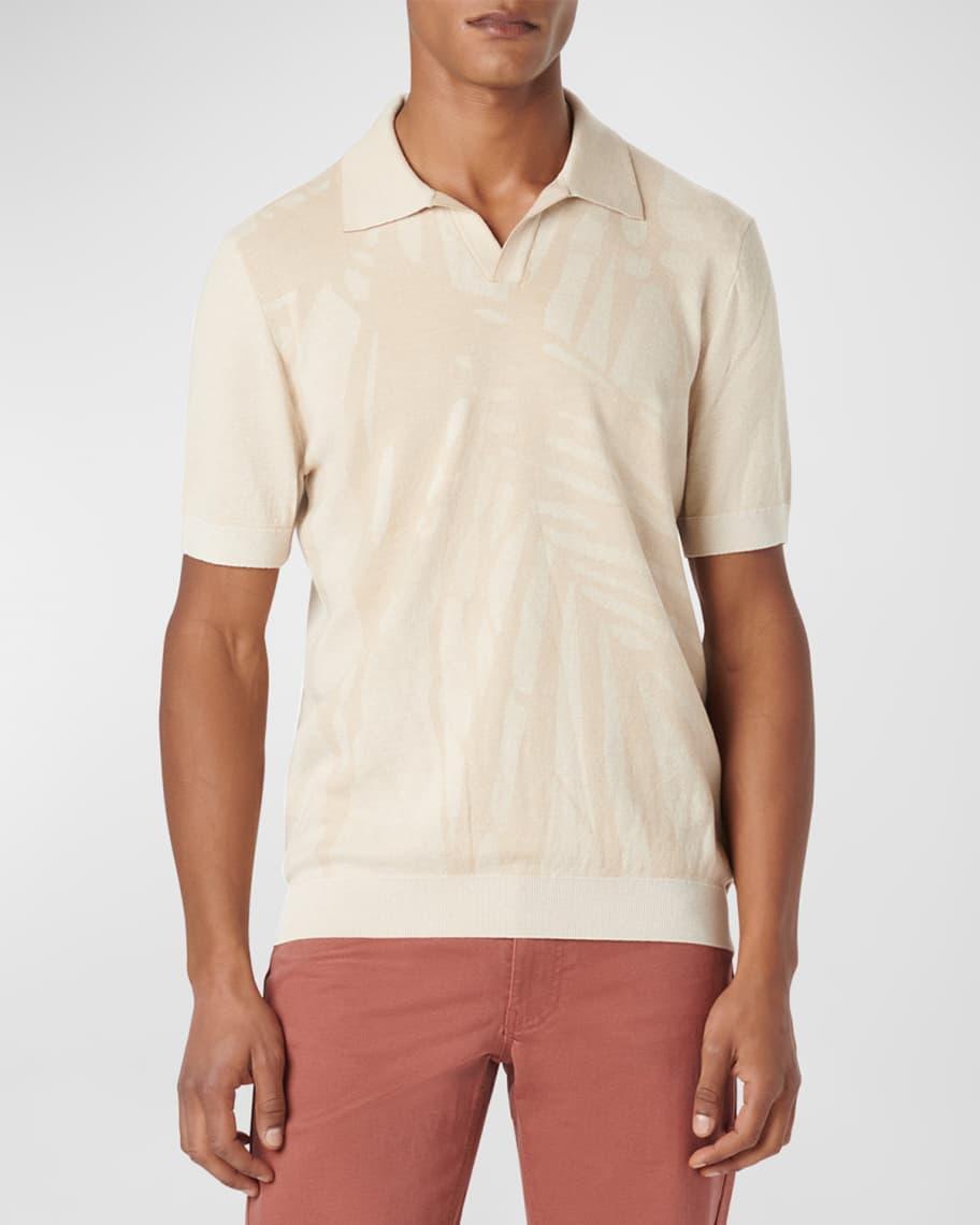 Mens Palm-Print Johnny Collar Short-Sleeve Polo Sweater Product Image