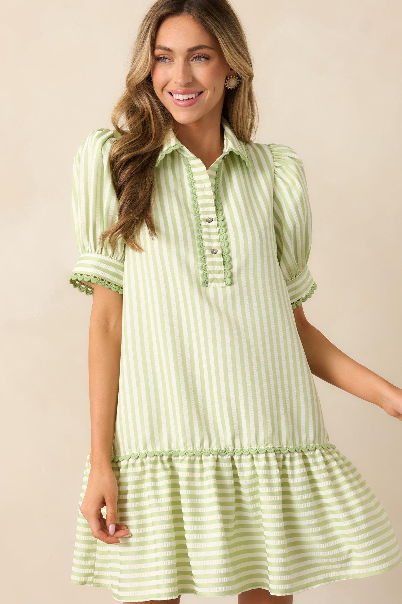 Soda Shop Sweetheart Light Green Stripe Mini Dress Product Image