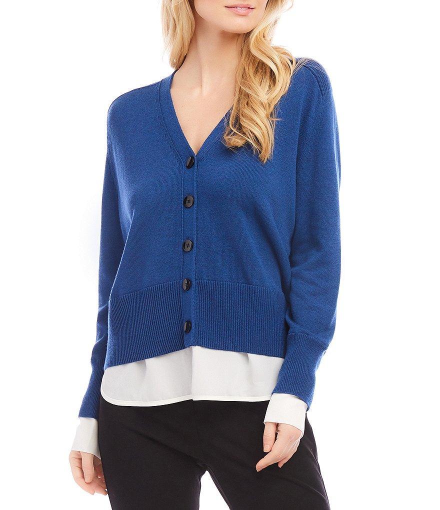 Karen Kane Layered V-Neck Long Sleeve Cardigan Product Image