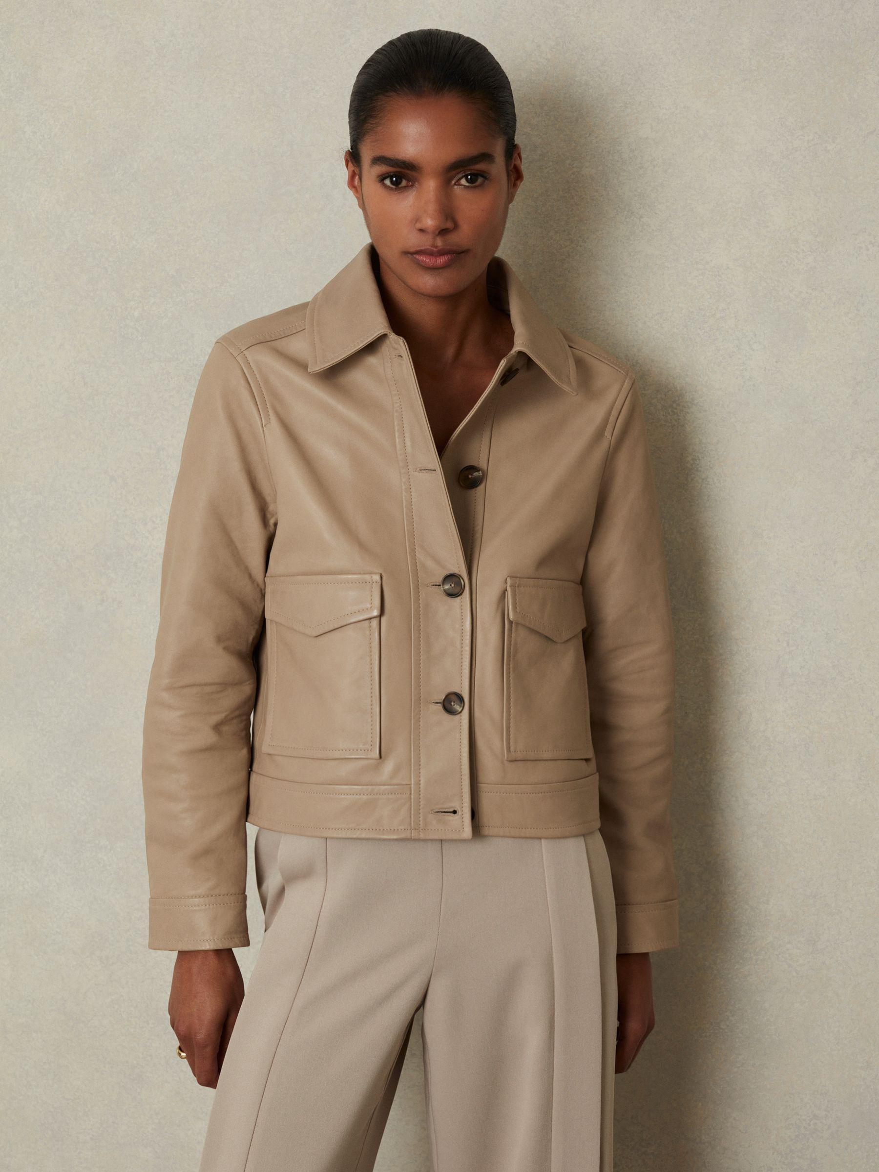 Leather Trucker Jacket in Neutral Product Image