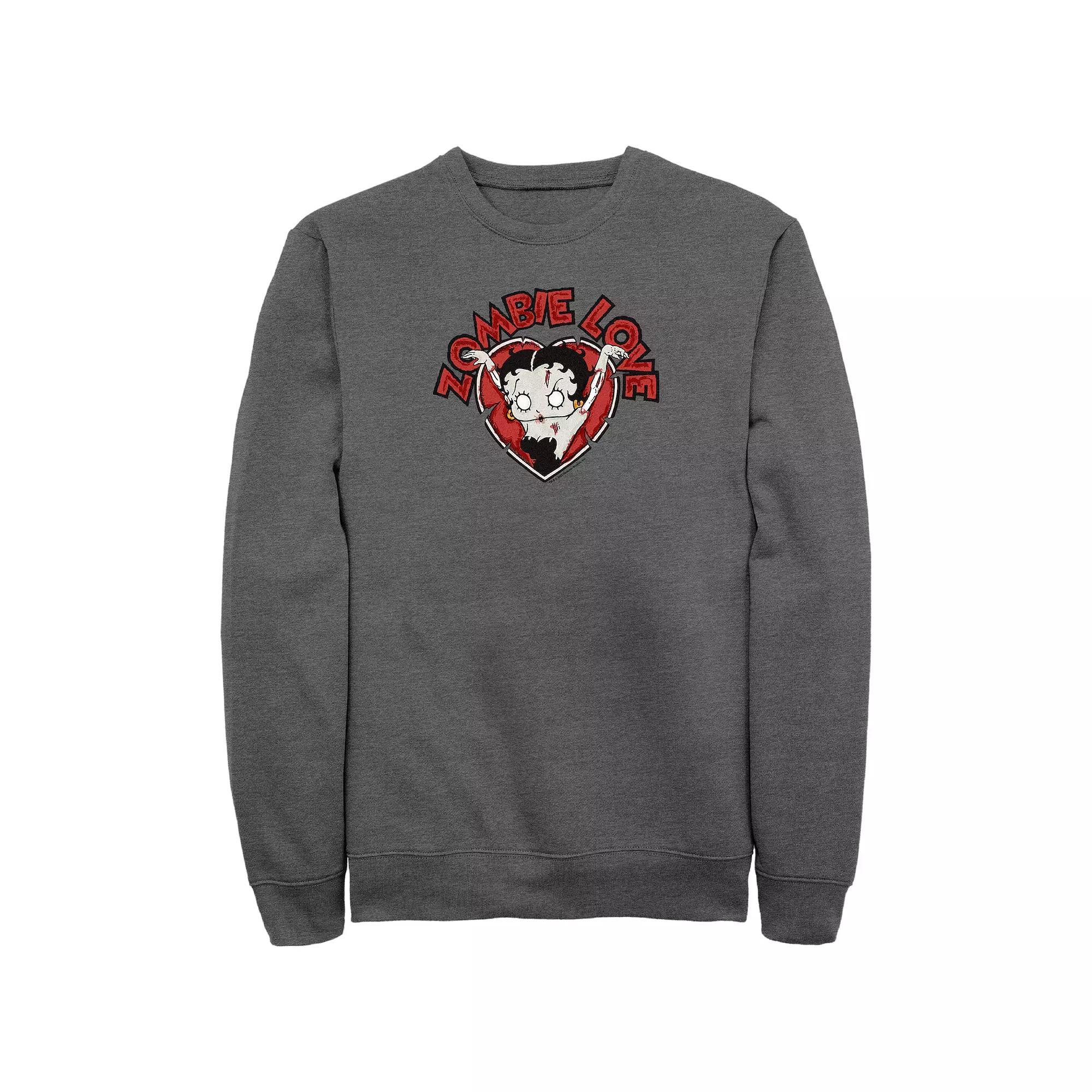 Men's Betty Boop Halloween Zombie Love Heart Fleece Sweatshirt, Size: Small, Grey Heather Product Image