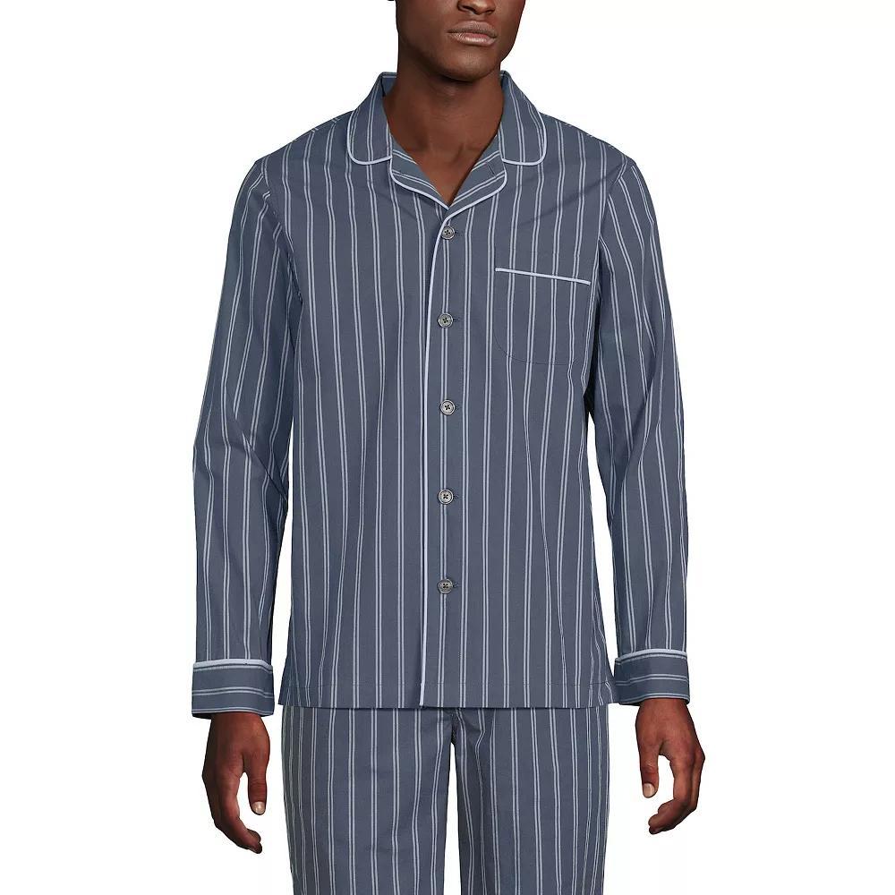 Men's Lands' End Broadcloth Pajama Sleep Shirt, Size: Large, Grey Blue Stripe Product Image