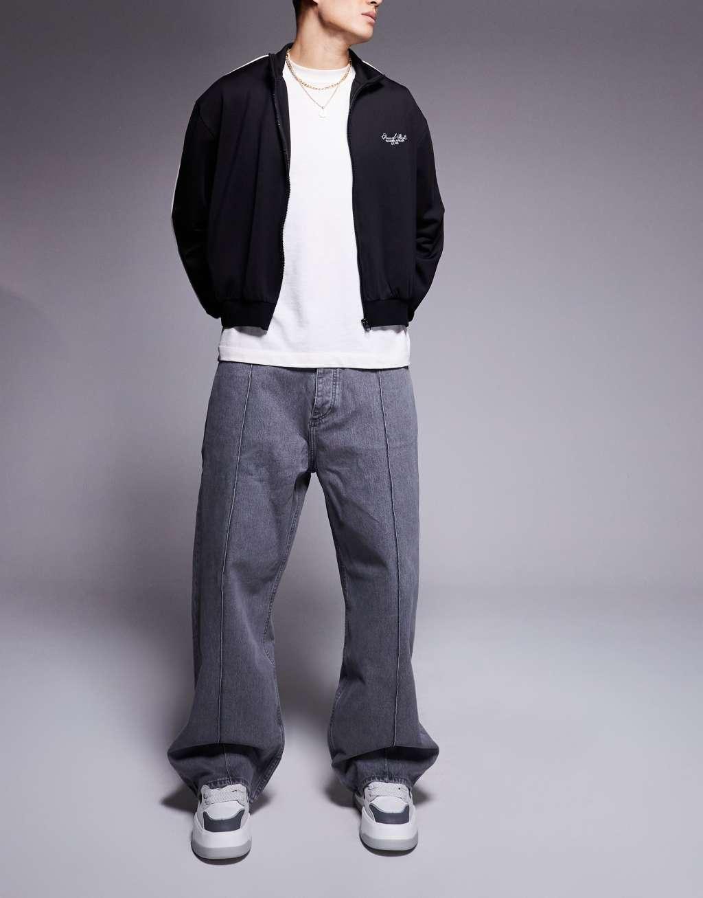HUGO Blue Mason baggy fit jeans in gray with front seam Product Image