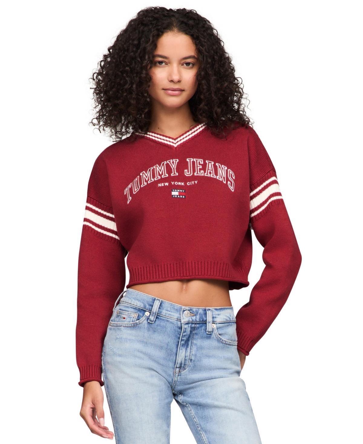 Tommy Jeans Women's Varsity V-Neck Cropped Sweater Product Image