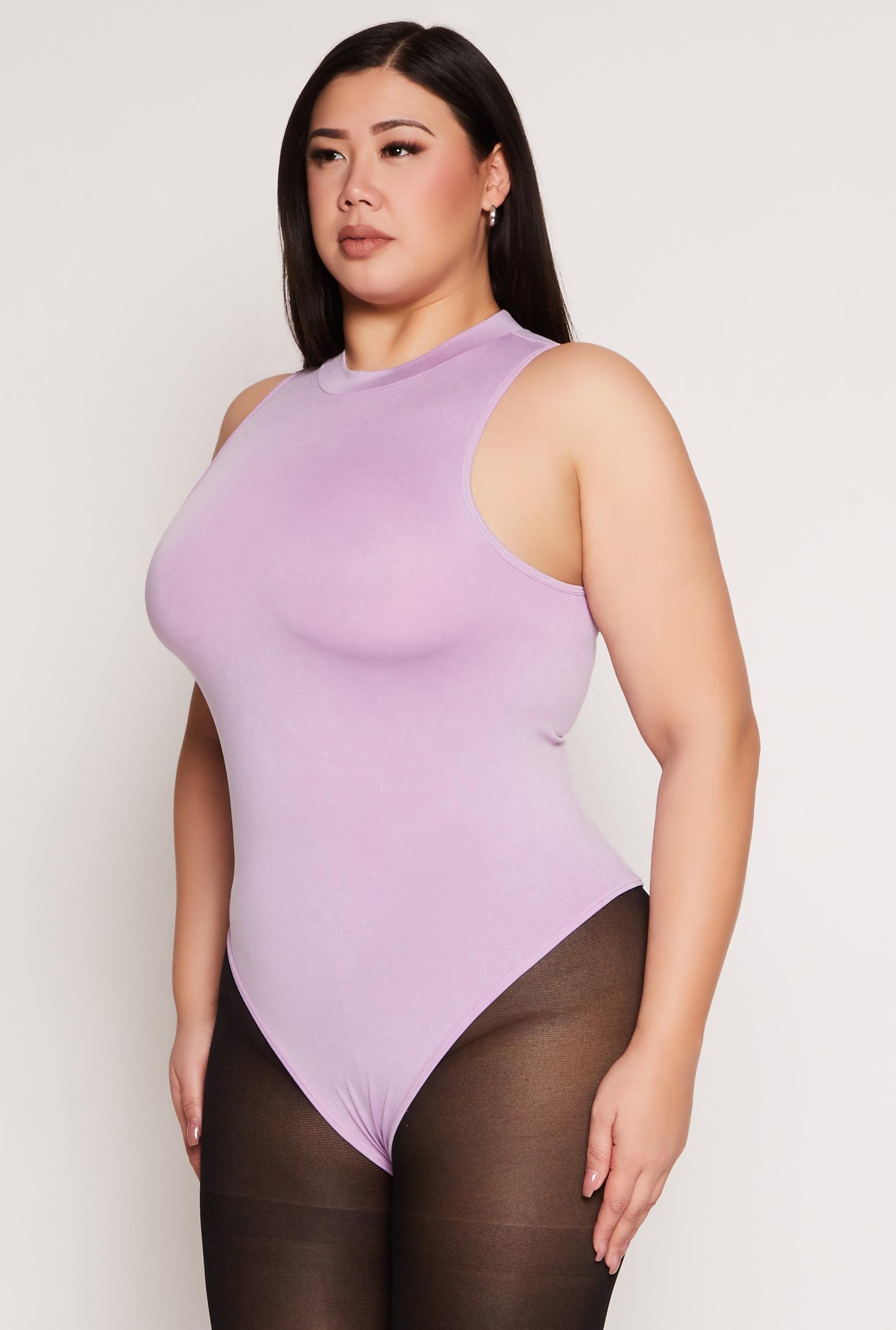 Womens Plus Size Acid Wash Mock Neck Bodysuit Product Image