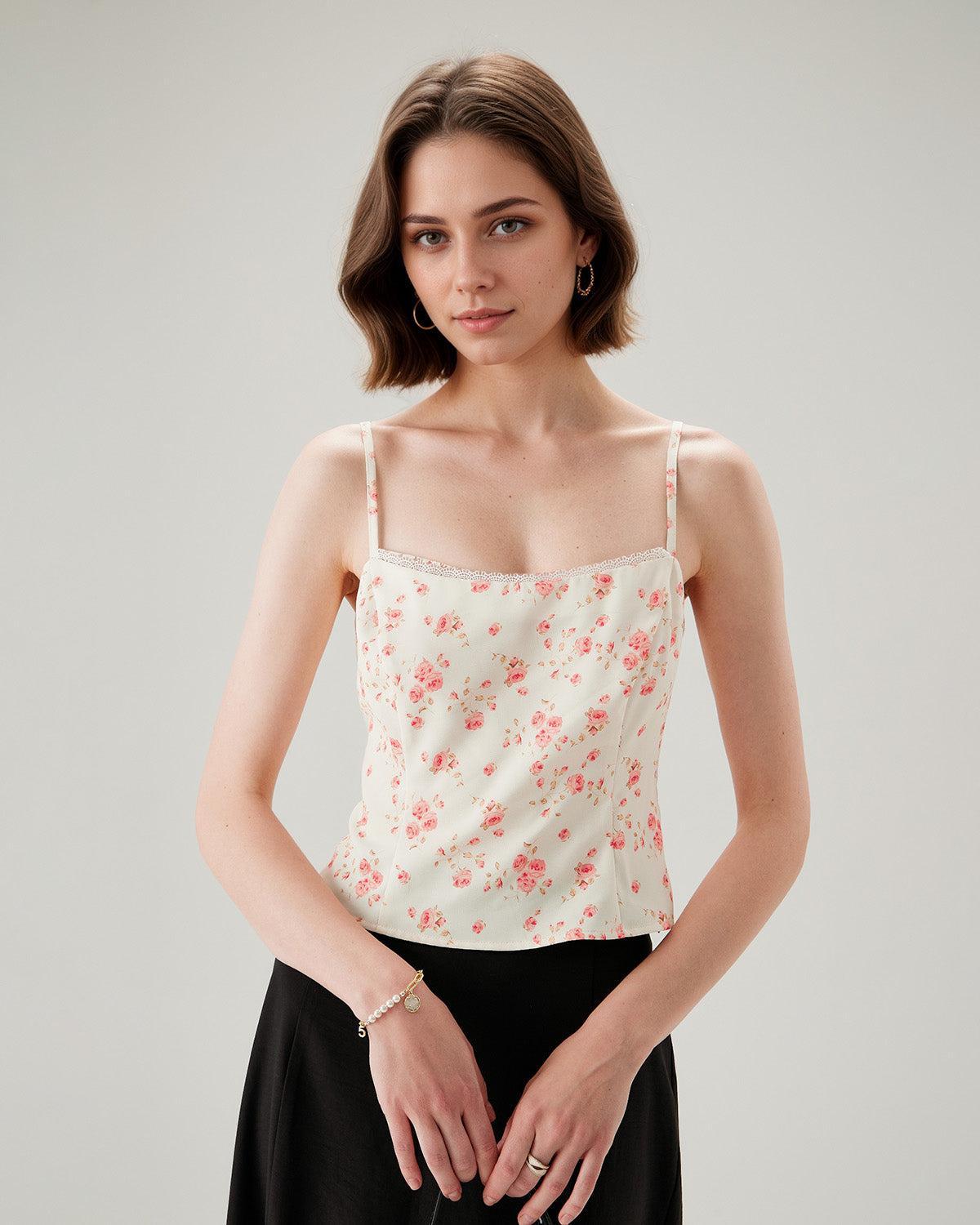 Pink Floral Cropped Cami Top Product Image