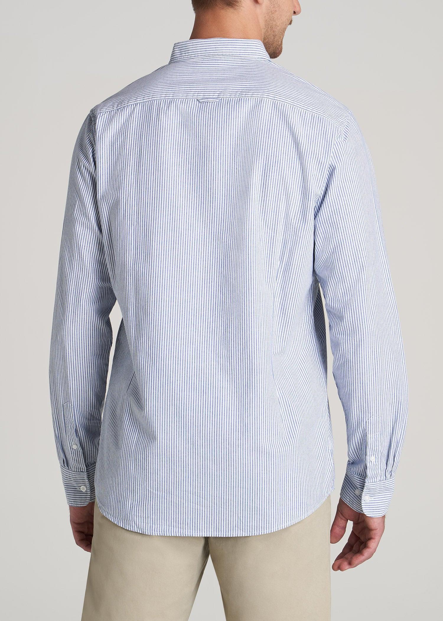 Washed Oxford Shirt for Tall Men in Blue Banker Stripe Product Image
