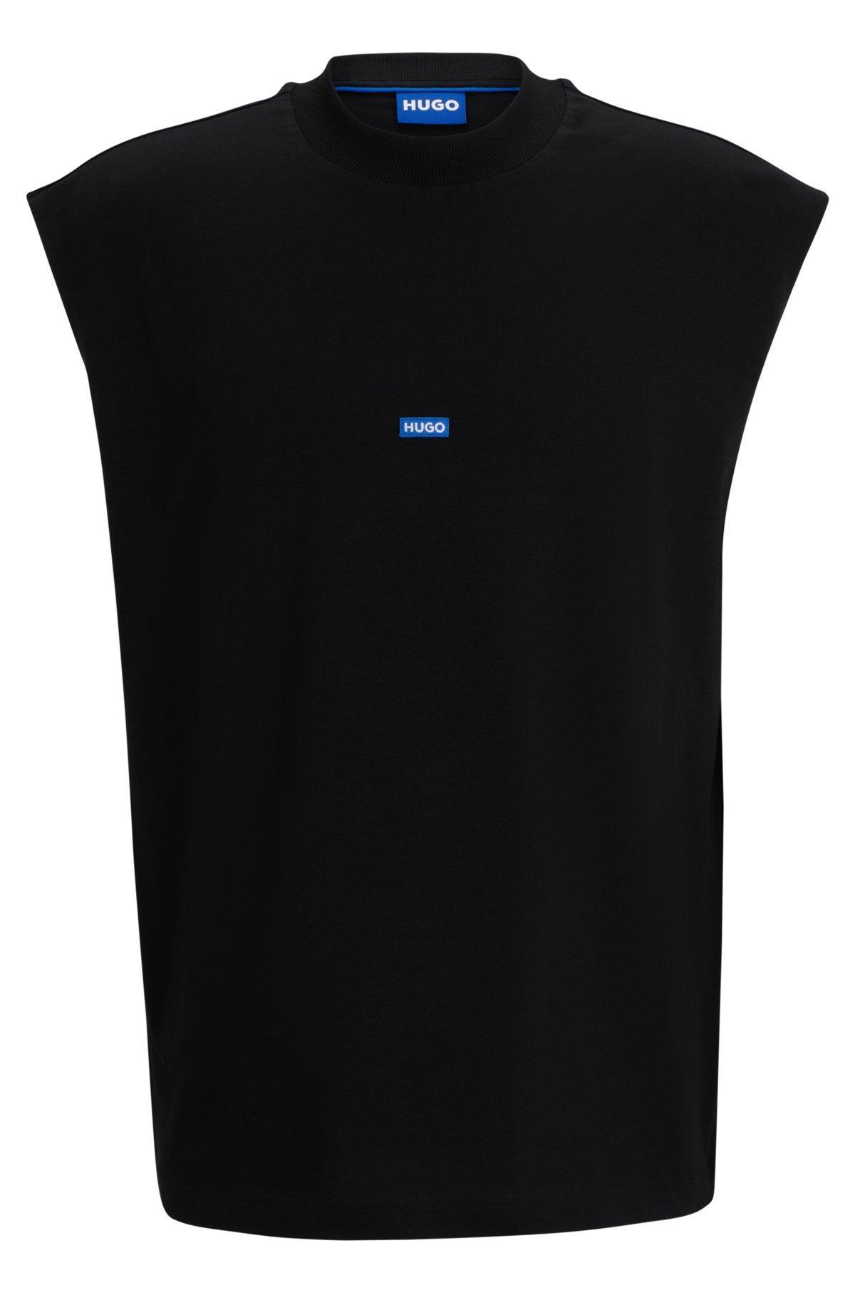 Sleeveless cotton-jersey T-shirt with blue logo label  Product Image