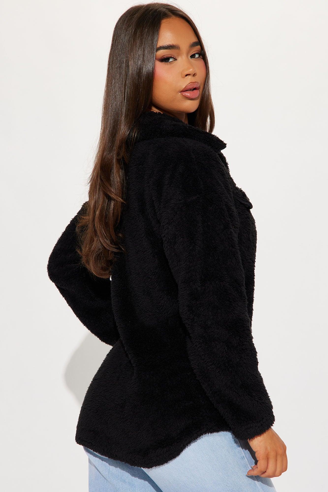 Feels Like Fall Sherpa Shacket - Black Product Image