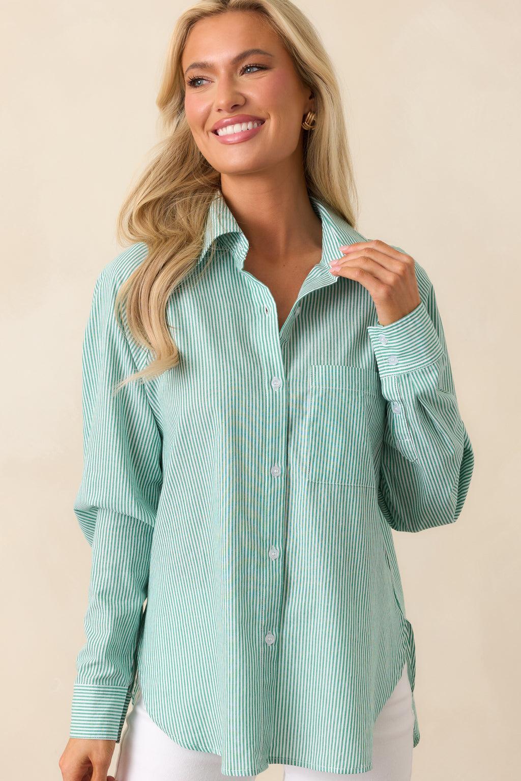 Sutton Grass Green Stripe Cotton Top Product Image