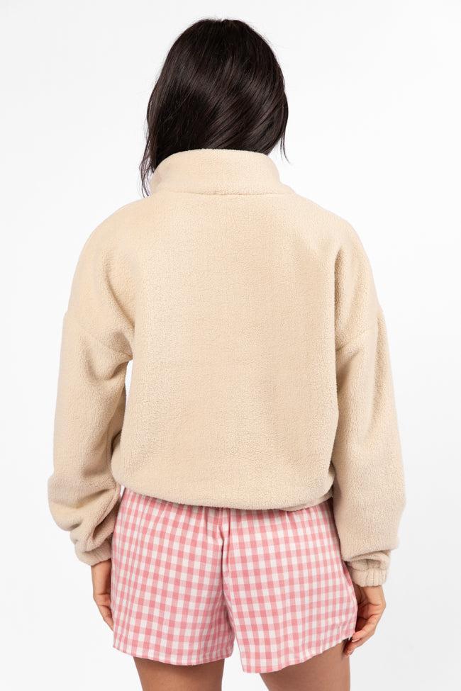 After Hours Mon Cheri Beige Embroidered Fleece Pullover FINAL SALE Product Image