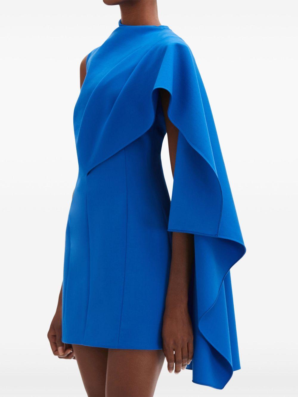 OSCAR DE LA RENTA One Shoulder Cape Detail  Stretch Wool Dress In Lapis Product Image
