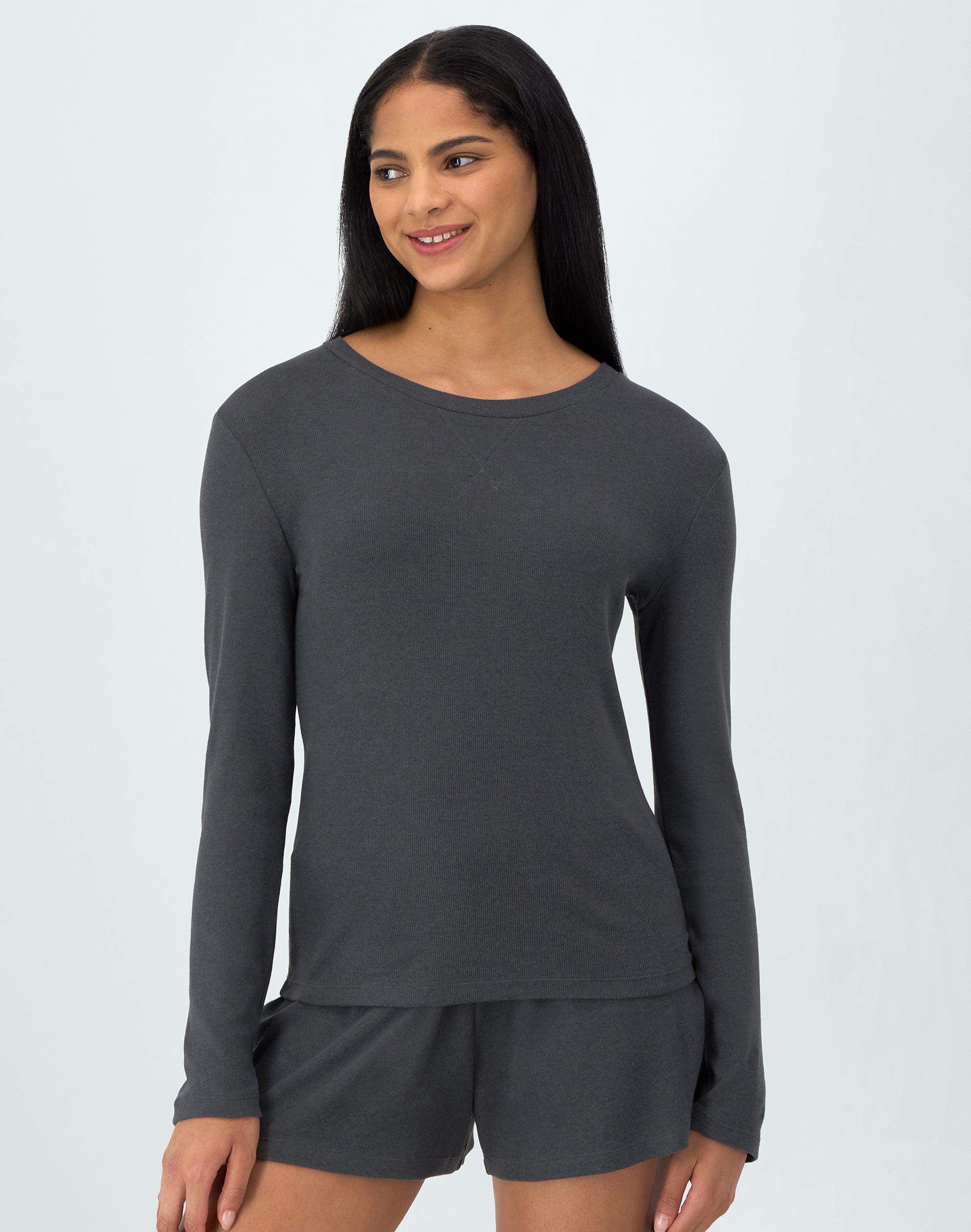 Hanes Originals Womens SuperSoft Comfywear Rib Long Sleeve T-Shirt Asphalt XS Product Image