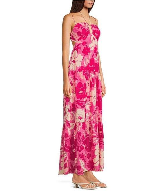 Midnight Doll Floral Print Keyhole Halter Neck Maxi Dress Product Image