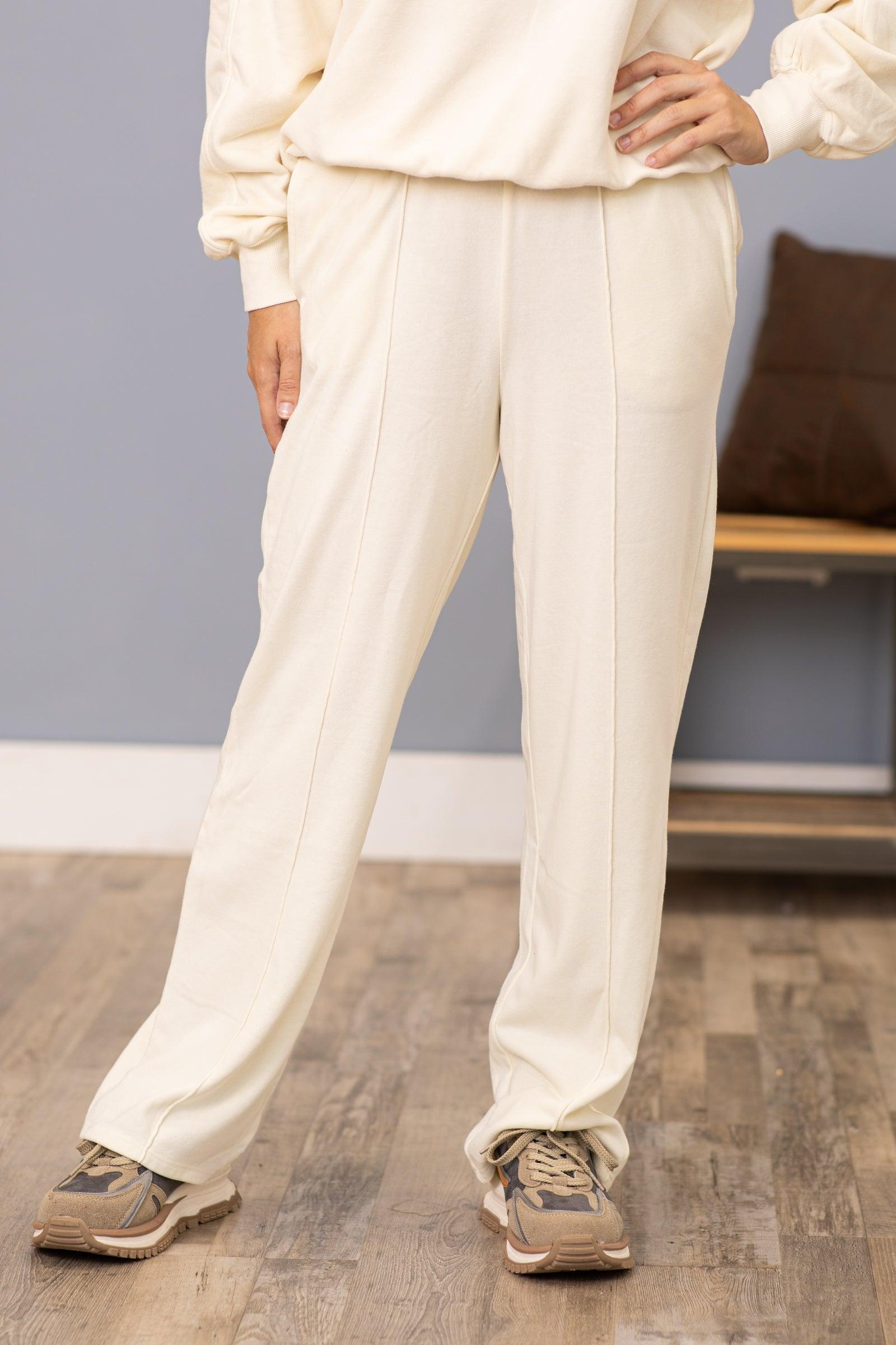 Cream Washed Sweatpants With Seam Detail Product Image