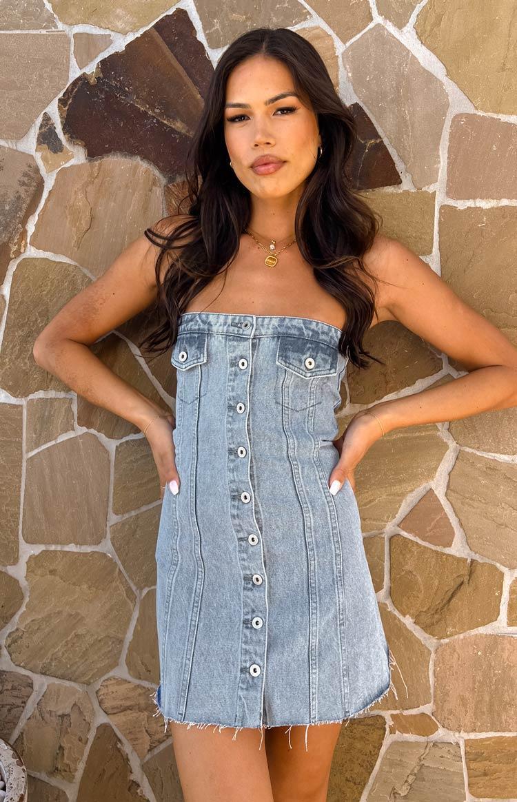 Wilma Blue Denim Corset Mini Dress Product Image