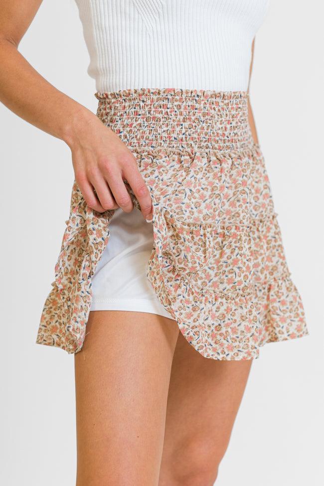 Through The Garden Ivory and Tan Floral Mini Skort SALE Product Image