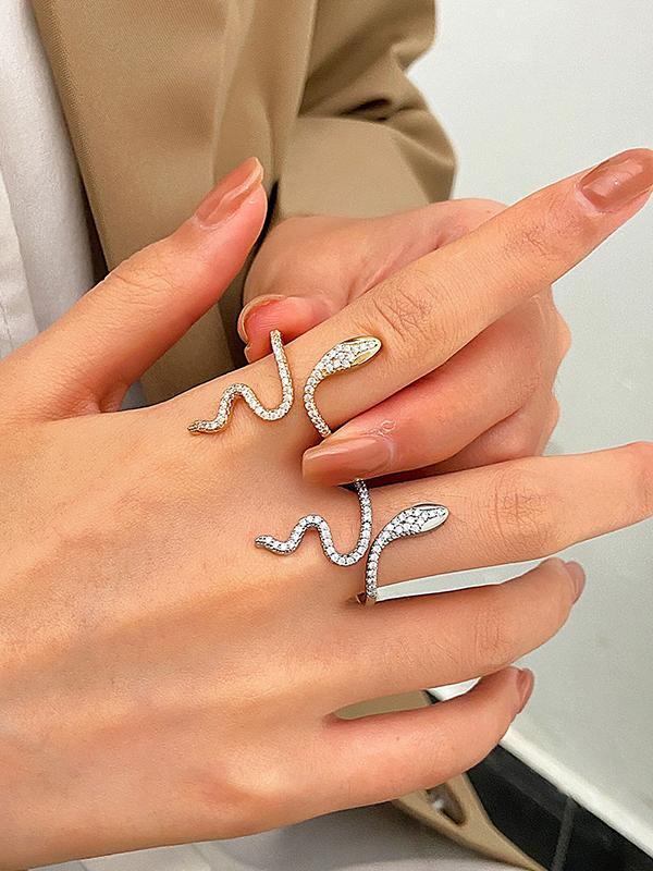 Rhinestone Snake Shape Solid Color Rings Accessories Product Image