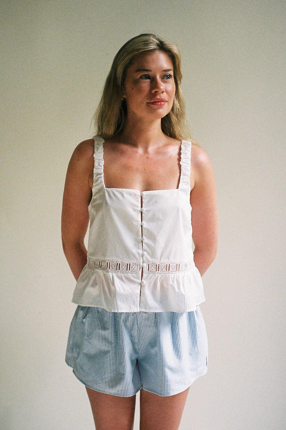 Airy Poplin Buttoned Top - White Product Image