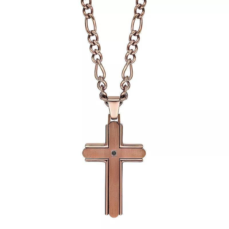 LYNX Men's Brown Ion Plated Stainless Steel Cubic Zirconia Cross Pendant, Size: 22" Product Image