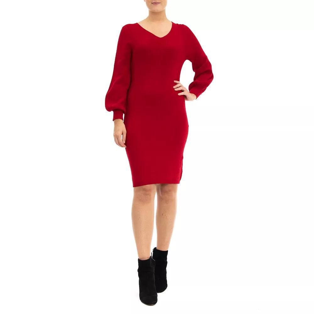 Women's Nina Leonard Balloon-Sleeve Sheath Sweater Dress, Size: Large, Red Product Image