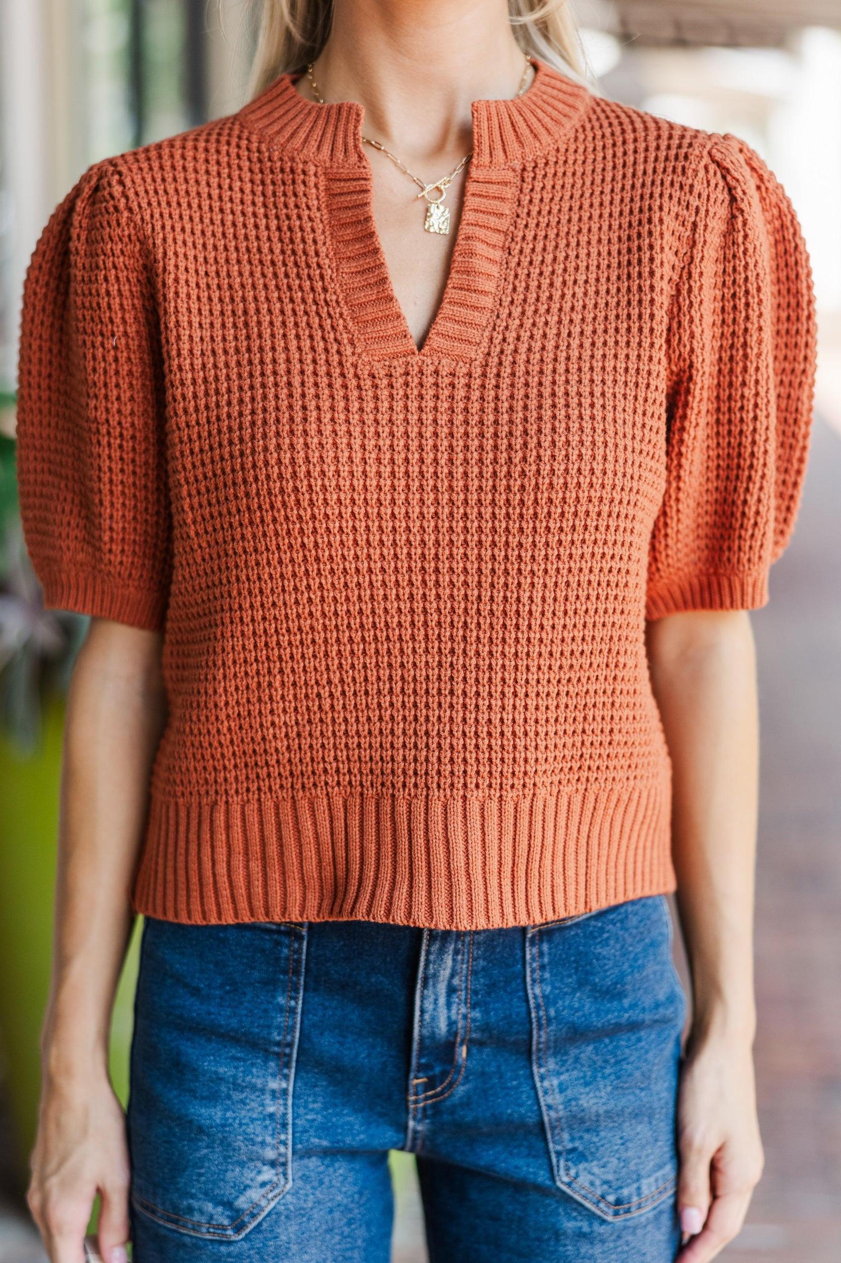 Best Of You Rust Orange Short Sleeve Sweater Female Product Image