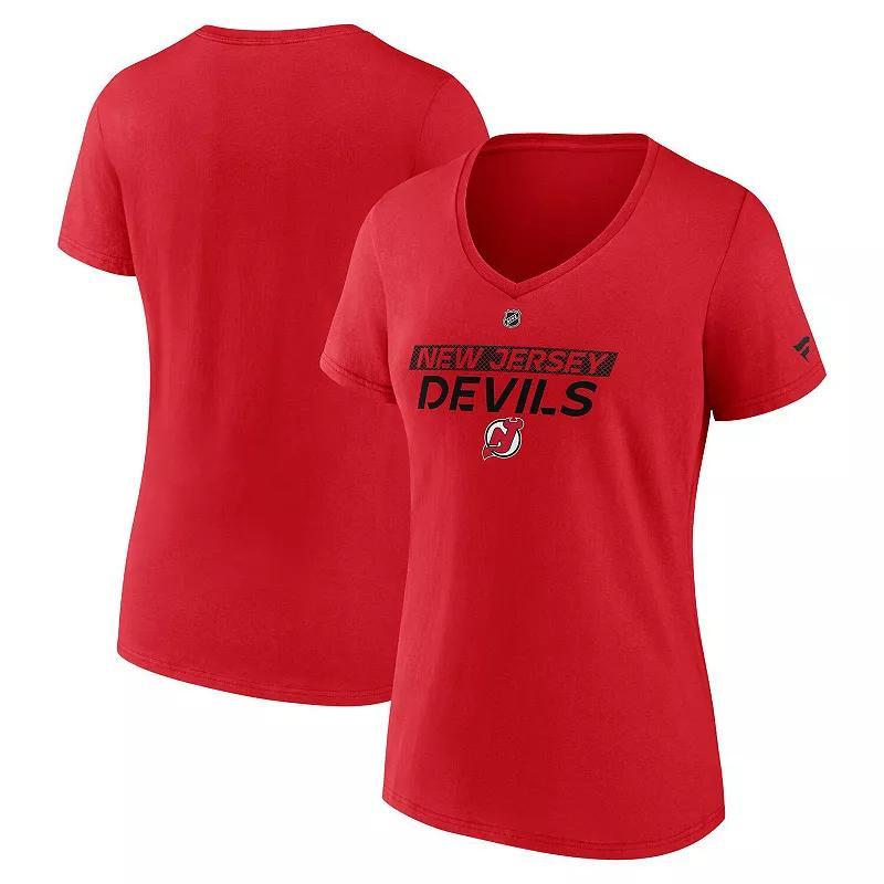 Women's Fanatics  Red New Jersey Devils Authentic Pro Core Primary V-Neck T-Shirt, Size: Large, Nhl Red Product Image