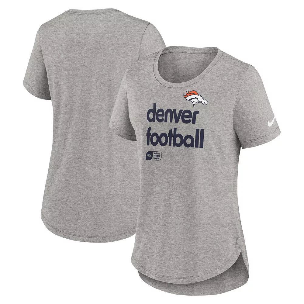 Women's Nike  Heather Gray Denver Broncos Fashion Tri-Blend T-Shirt, Size: XS, Grey Product Image