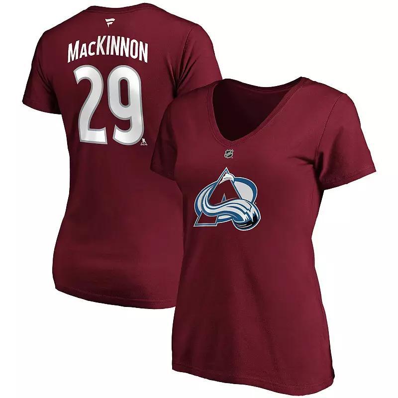 Womens Fanatics Nathan MacKinnon Burgundy Colorado Avalanche Plus Size Name and Number V-Neck T-shirt Product Image