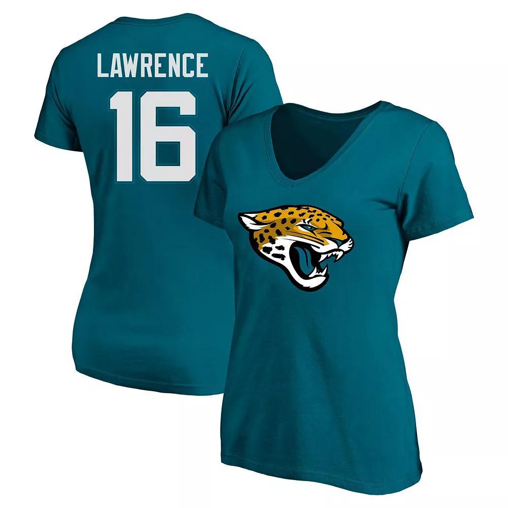 Women's Fanatics Trevor Lawrence Teal Jacksonville Jaguars Plus Size Player Name & Number V-Neck T-Shirt, Size: 3XL, Blue Product Image
