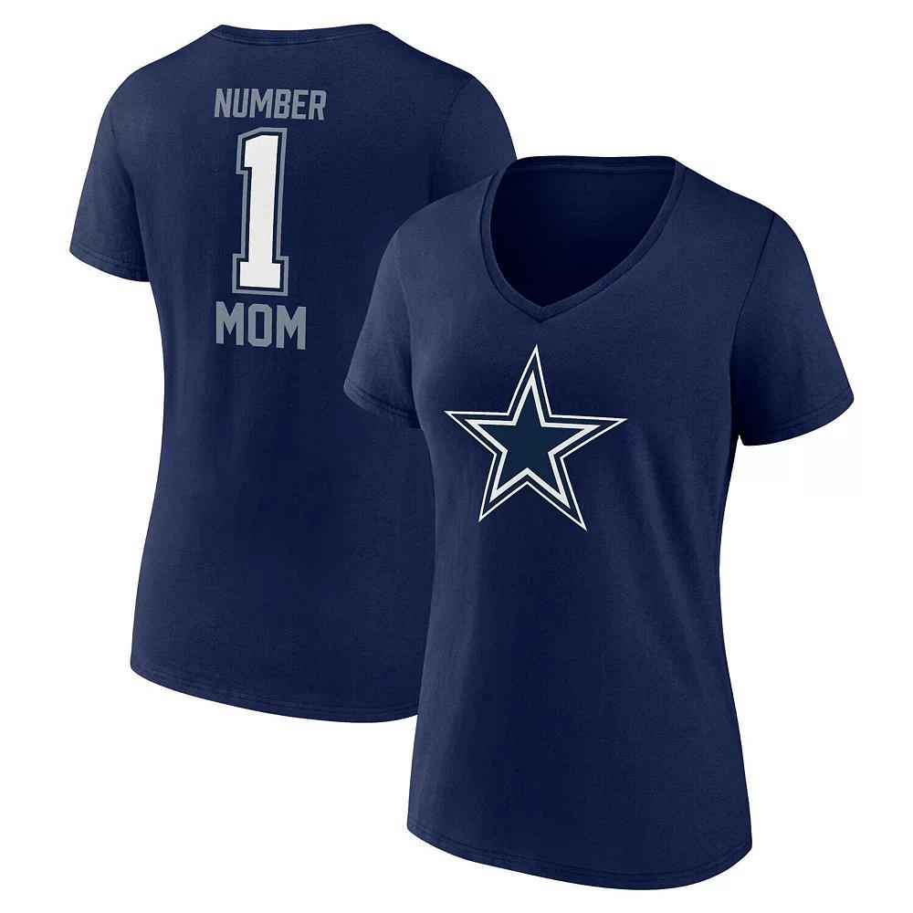 Women's Fanatics Navy Dallas Cowboys Plus Size Mother's Day #1 Mom V-Neck T-Shirt, Size: 4XL, Blue Product Image