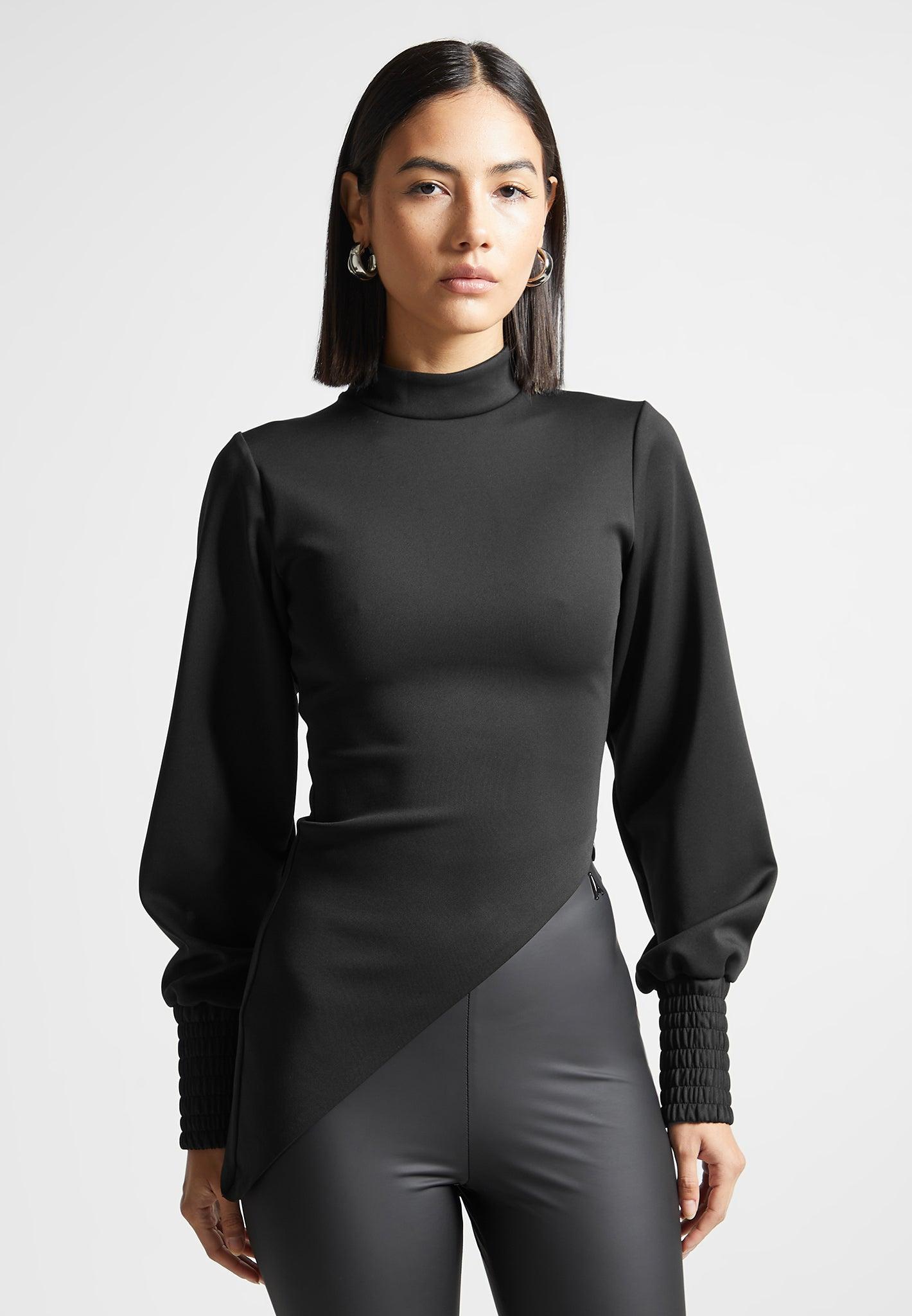 Mock Neck Asymmetric Top - Black Female Product Image