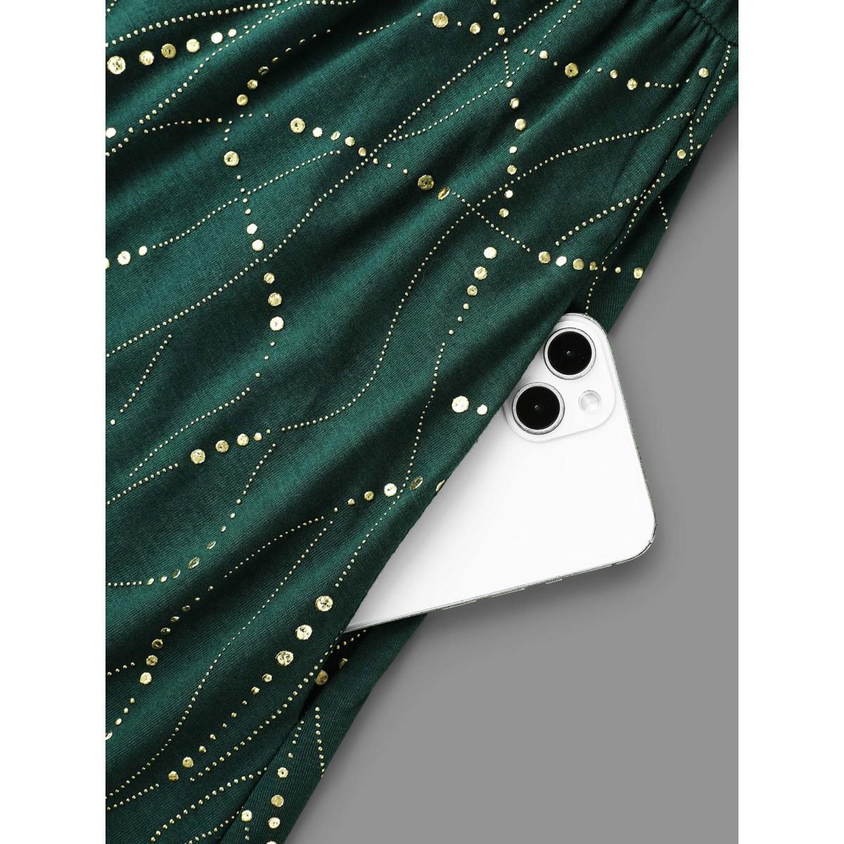 Plus Size Glitter Crew Neck Waist-Cinched Dress Truegreen Women Cocktail Texture Party Curvy Bloomchic 26/4X Product Image
