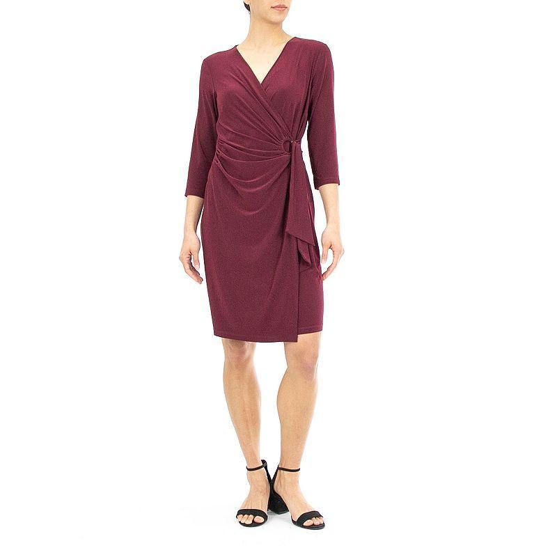 Women's Nina Leonard Faux-Wrap Dress, Size: Small, Black Product Image