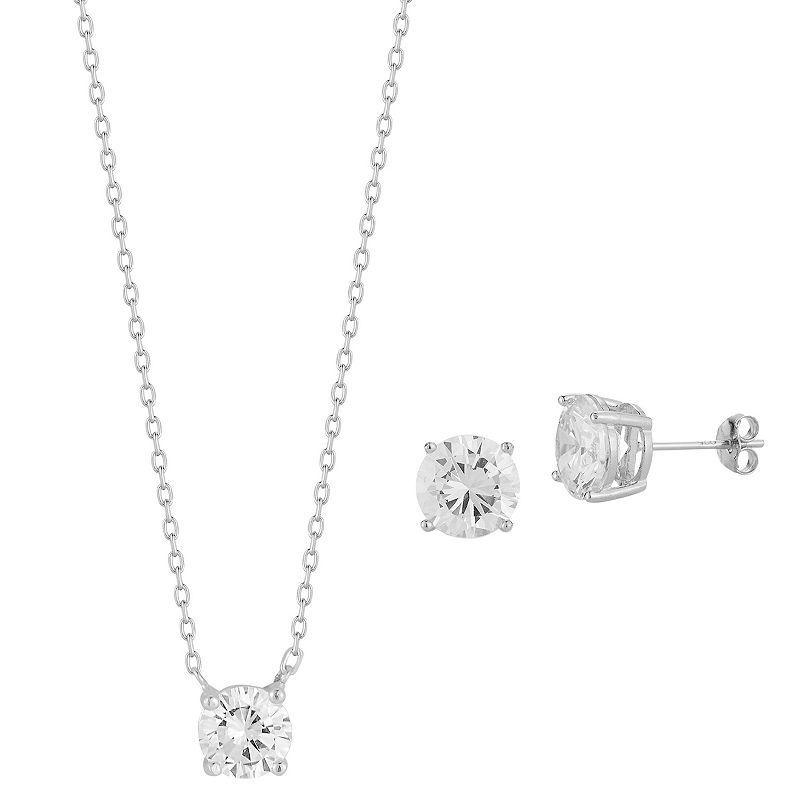 Sunkissed Sterling 14k Gold Over Silver Cubic Zirconia Necklace & Drop Earring Set, Women's, Size: 18", Silver Tone Product Image