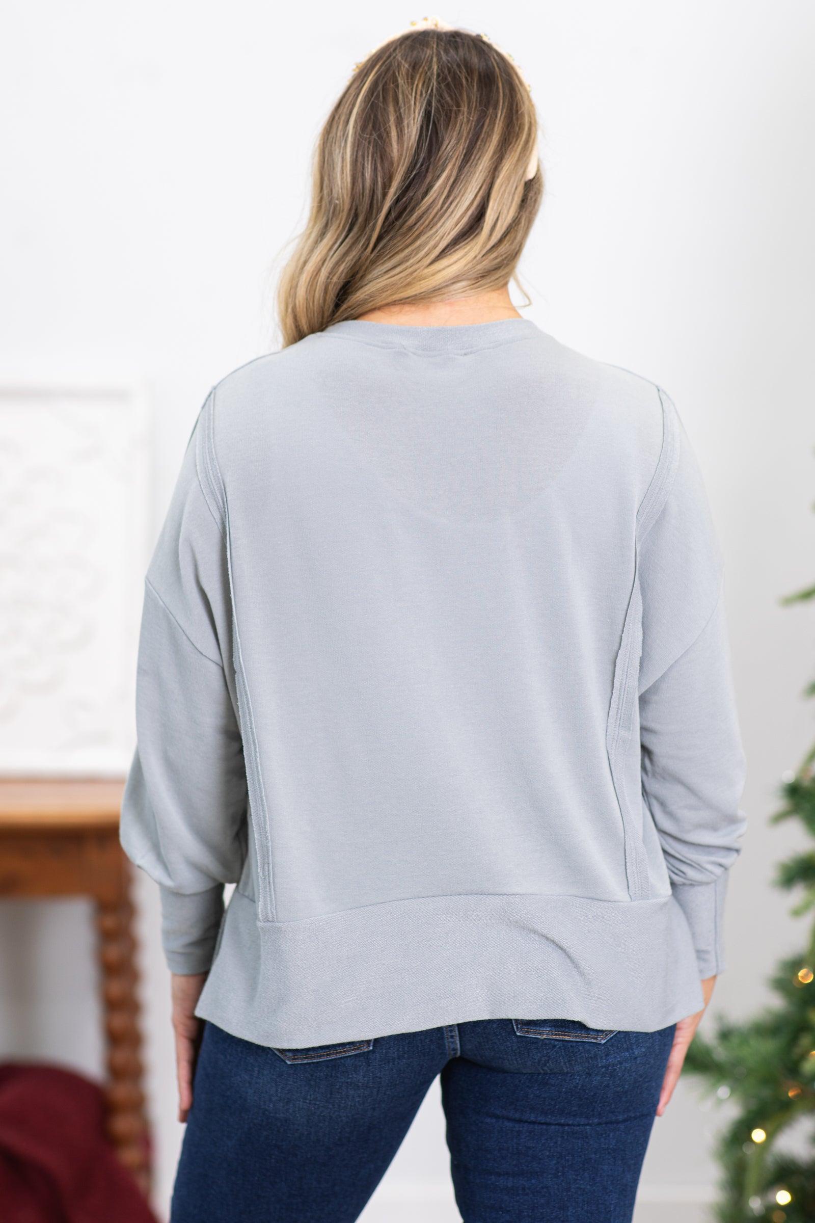 Grey Solid Comfort Round Neck Knit Top Product Image