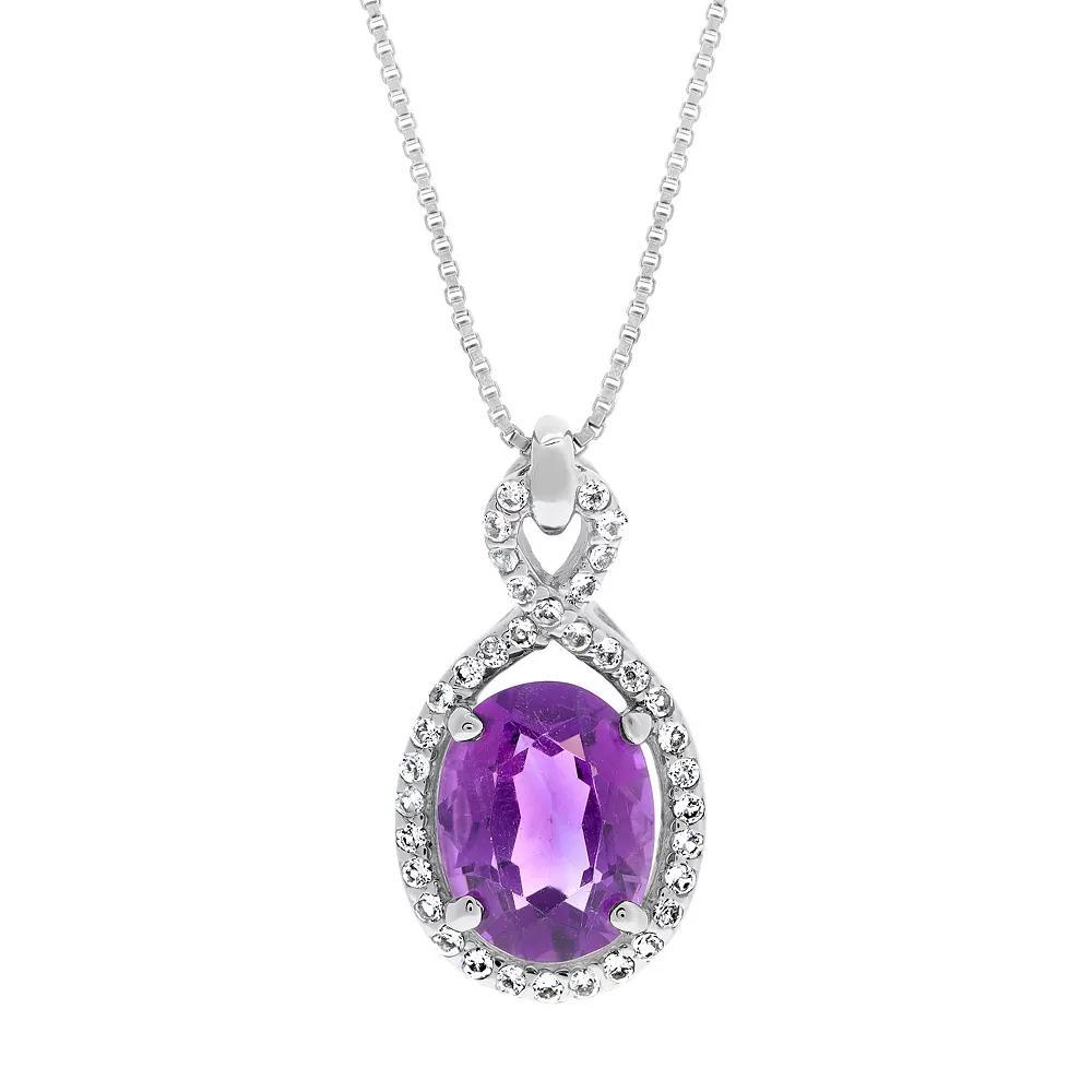 Gemminded Sterling Silver White Topaz Accent & Amethyst Pendant Necklace, Women's, Size: 18" Product Image