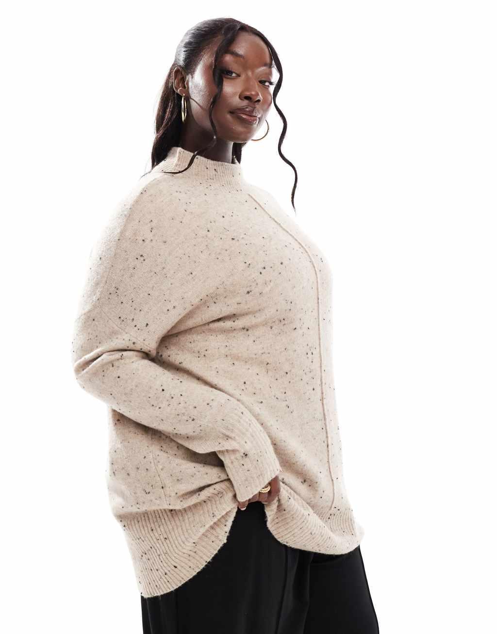 Yours high neck sweater with seam detail in neutral speckle print Product Image